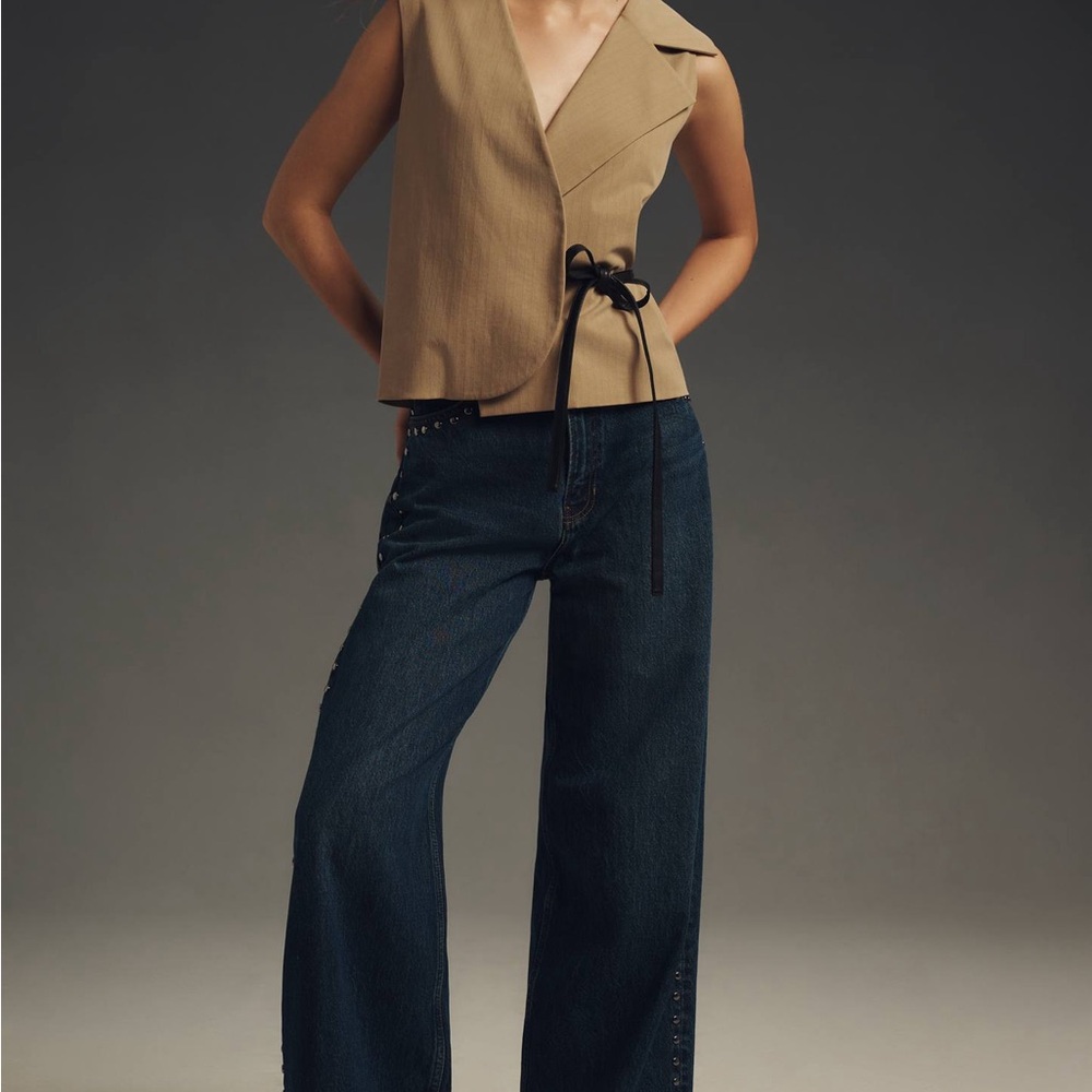 Anthropologie MARE MARE Sleeveless Tie Wrap Blouse In Beige NWT Size L - Picture 3 of 4